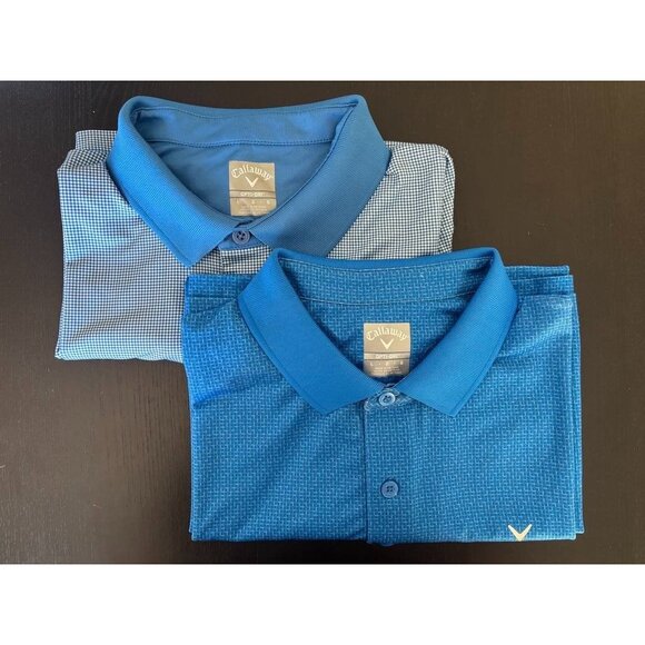 CALLAWAY Opti-Dry Short Sleeve Golf Shirts Mens Size Large LOT OF 2 Blue Check - Picture 1 of 14